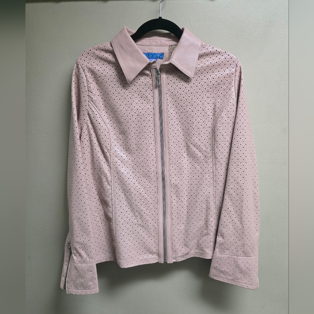 Blu Ice Women's Cut-Outs Full Zip Collar Mauve Leather Jacket Size XL